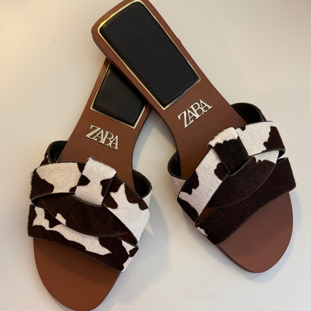 Zara Cow Print Sandals